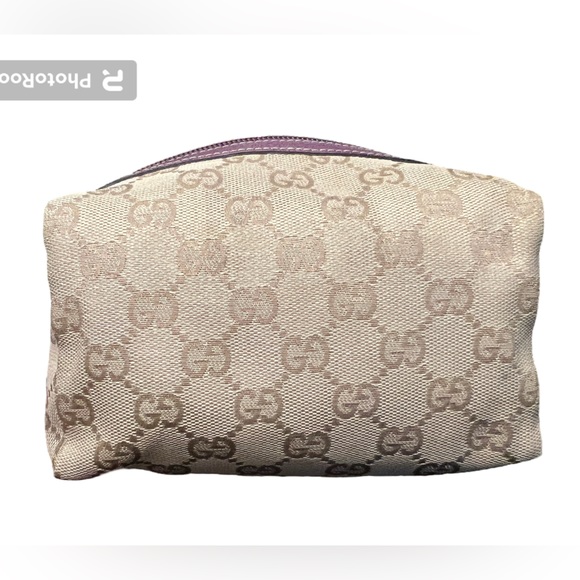 Gucci Canvas Makeup Cosmetic Pouch Bag with Purple Leather Trim EUC - Picture 6 of 10